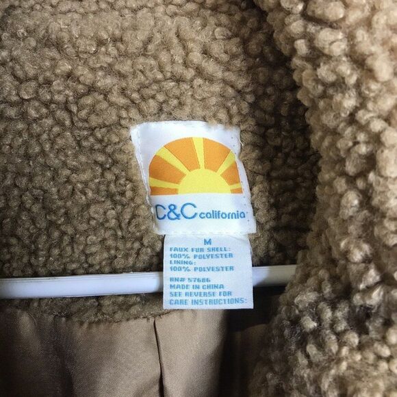 C&C California Womens Beige Teddy Bear Coat Jacket Size Medium - Picture 9 of 15